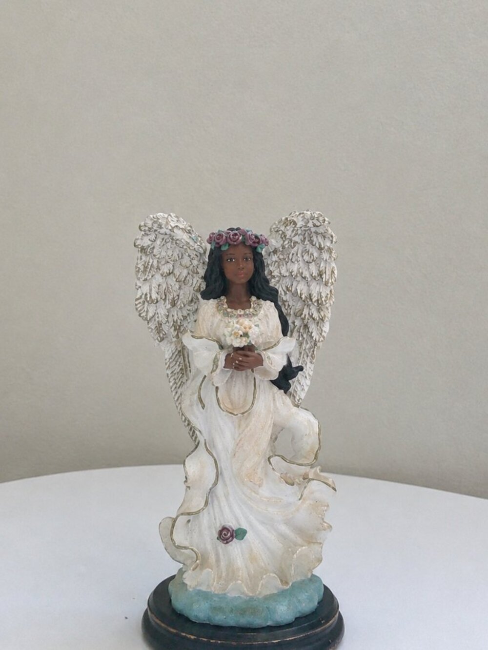 Vintage Angel Figurine with Floral Crown & Detailed Wings ✨🌸